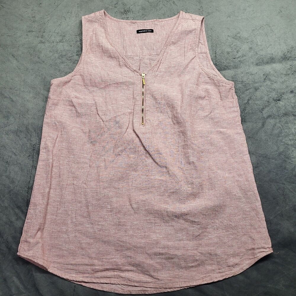Washable Linen Tank Top Womens M Red  1/4 Zip Pullover Sleeveless